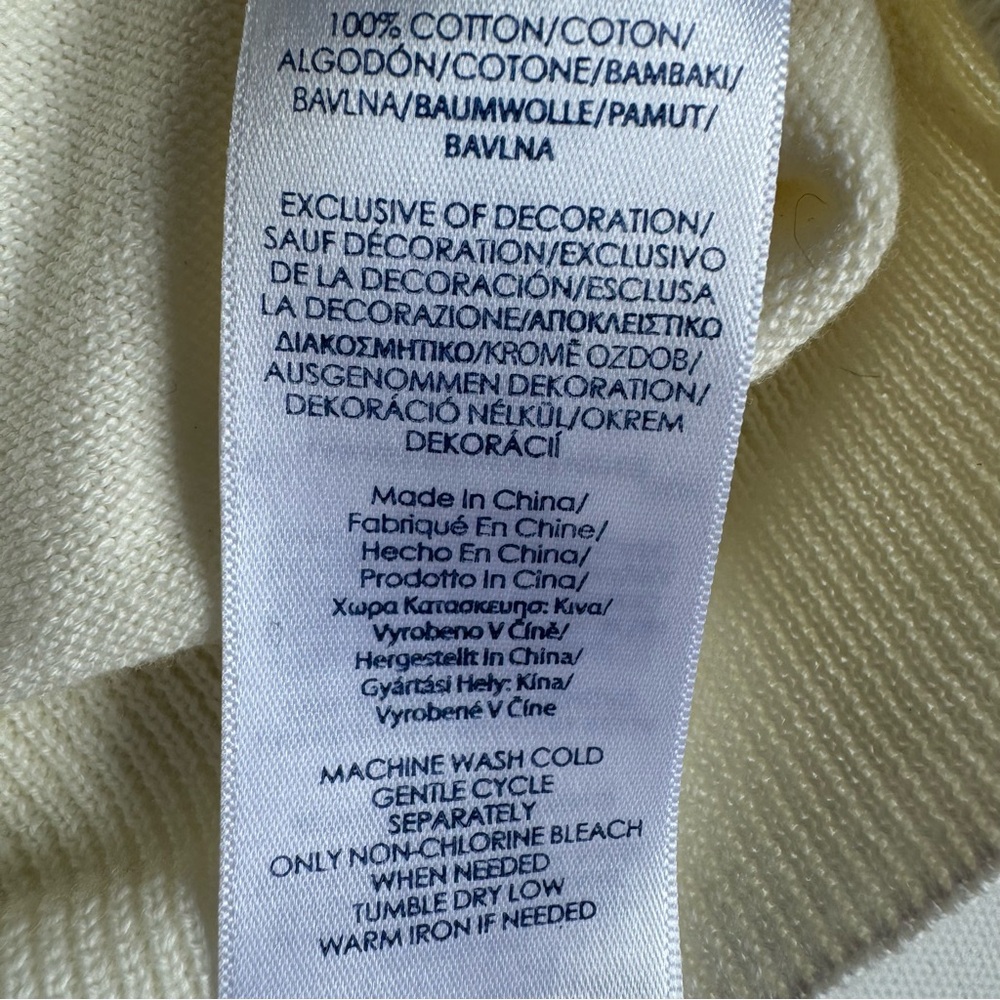 Chaps Men’s Medium Ivory Cream Sweater Vest 100% Cotton Navy Logo Preppy - Picture 5 of 7